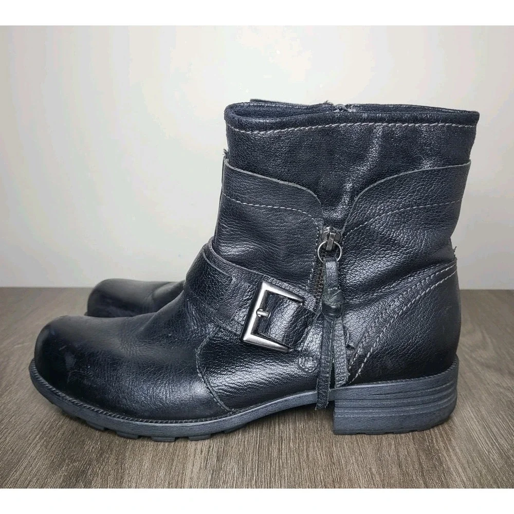 Earth Origins Womens Black Leather Billie Boots Side Zip Buckle Comfort Shoes